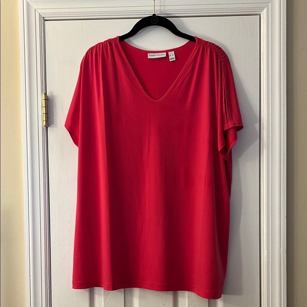 Susan Graver Vivid Red Short Sleeve Top Size XL